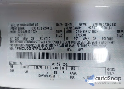 2023 Ford Escape Active from USA, damaged, VIN 1FMCU0GN7PUA82486